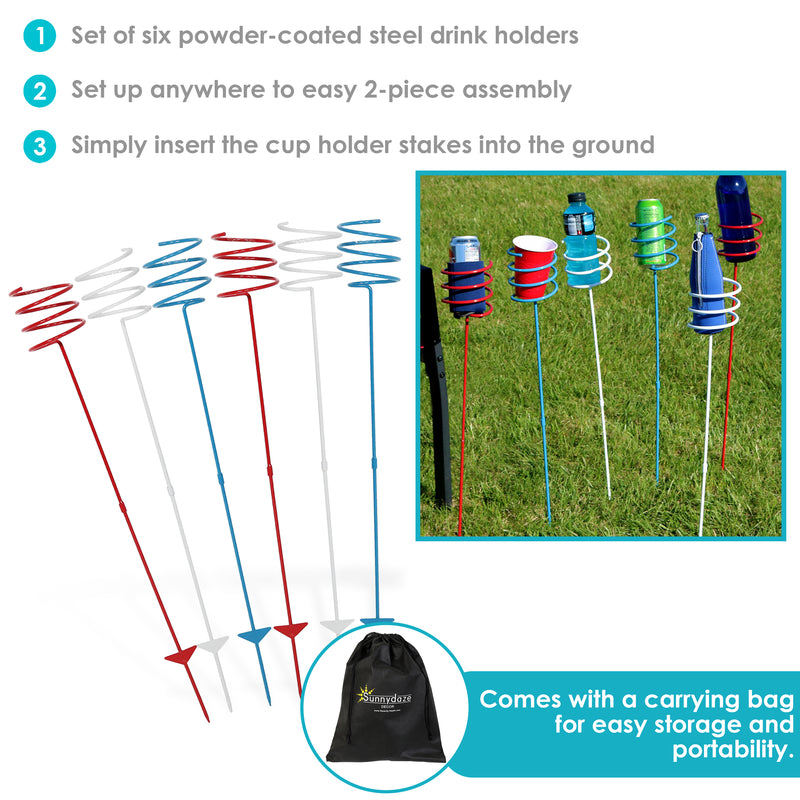 Sunnydaze Heavy-Duty Red, White and Blue Outdoor Drink Holder Set