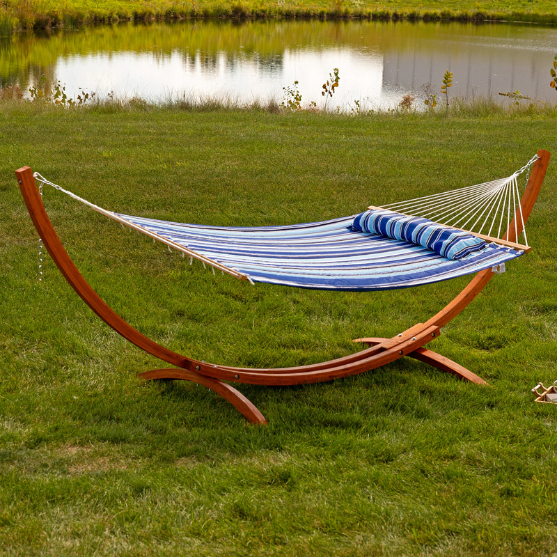 Sunnydaze 2-Person Double Rope Hammock with Wooden Stand