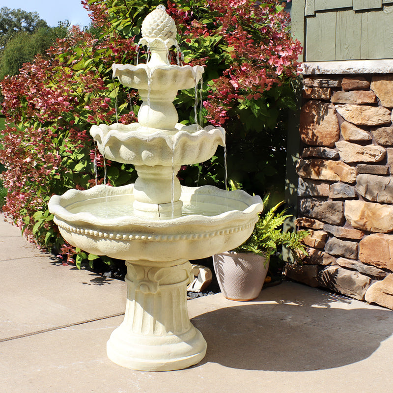 Sunnydaze 3-Tier Pineapple Garden Fountain - White - 51" H