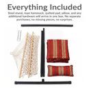 Sunnydaze Rope Hammock with 12' Steel Stand, Pad, and Pillow