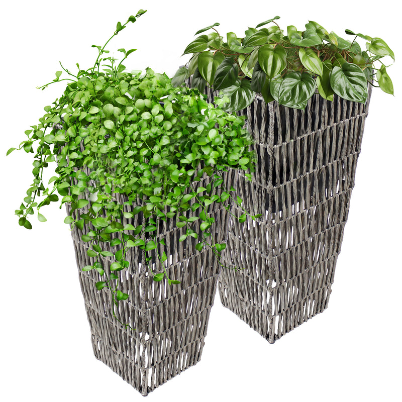 wicker outdoor plant pots Sunnydaze Hyacinth Outdoor Poly-Wicker Planters - Set of 2