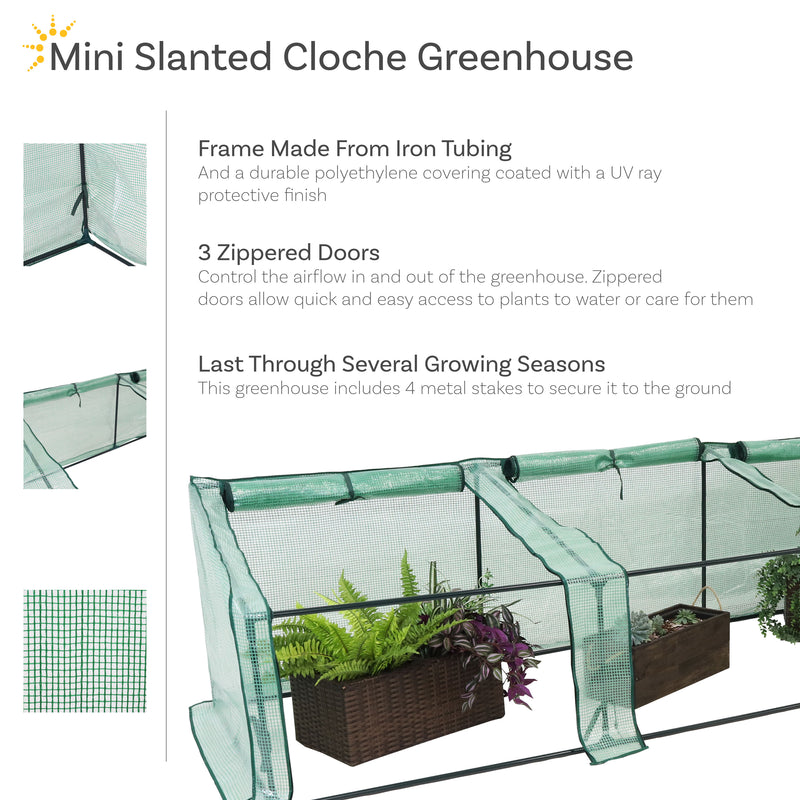 Sunnydaze Slanted Mini Cloche Greenhouse with Zippered Doors - Green