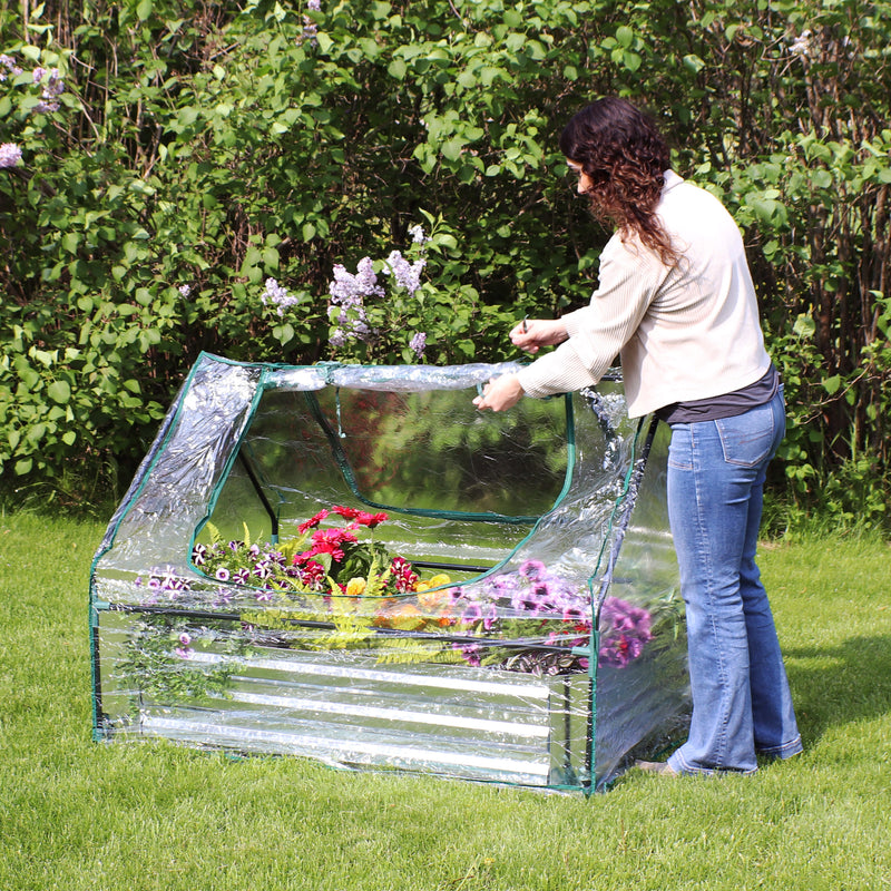 Sunnydaze Steel Raised Garden Bed and Mini Greenhouse Kit - Clear