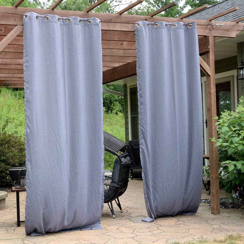 Front and back fabric of the gray blackout curtain. 