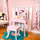 Sunnydaze Beauty Bliss Kids' Vanity Set with Mirror and Stool