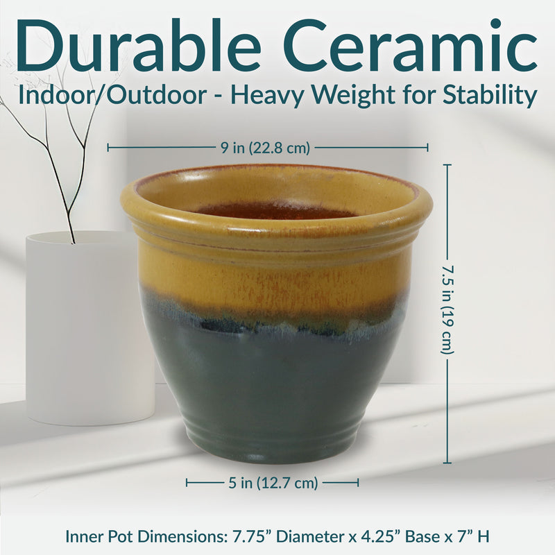 Sunnydaze Studio Glazed Ceramic Planter with Drainage Holes - Set of 2