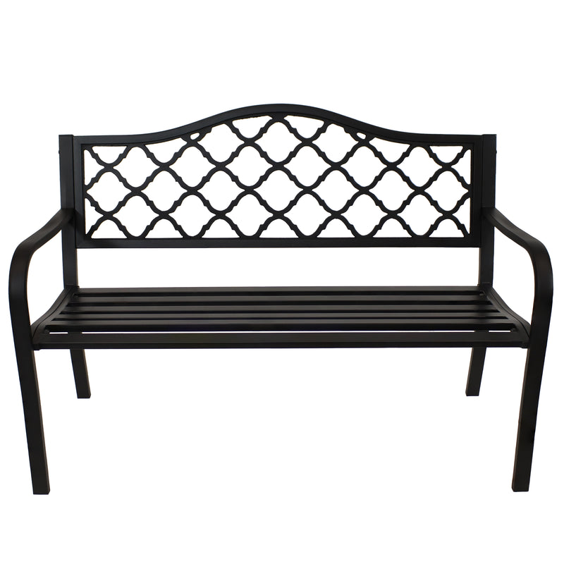 Sunnydaze 50" Outdoor Black Cast Iron Lattice Patio Bench