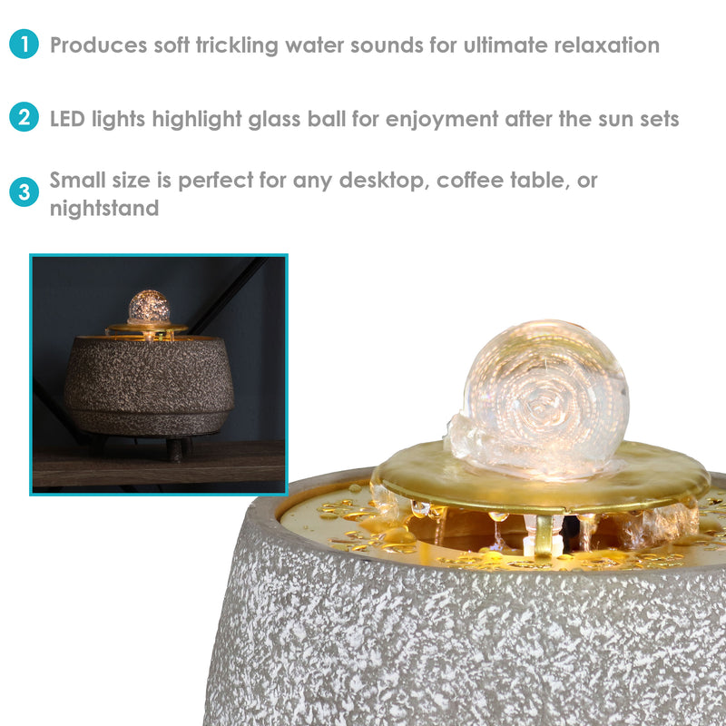 Sunnydaze Tranquil Sands Polystone Indoor Water Fountain with Lights - 6" H