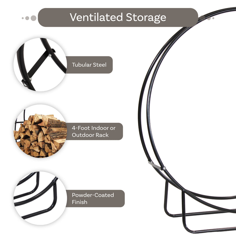 Sunnydaze Outdoor Steel Firewood Log Hoop Rack