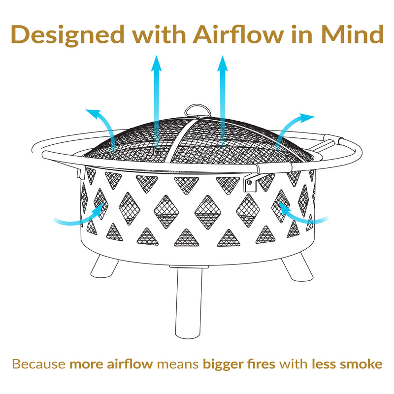 Sunnydaze Bronze Crossweave Wood-Burning Fire Pit with Spark Screen and Poker