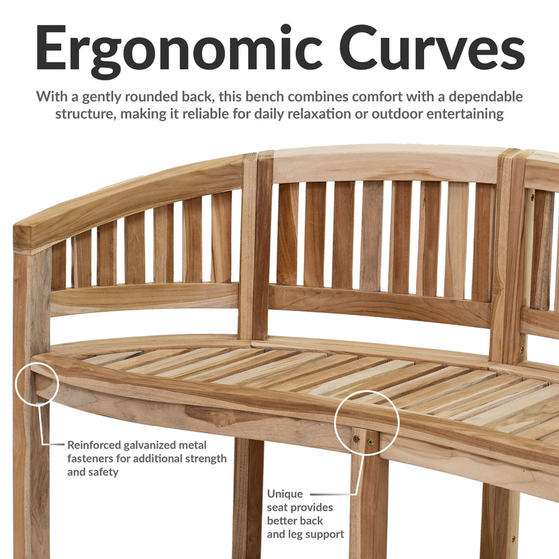 Sunnydaze Outdoor Wooden Teak Banana Bench for Garden or Patio - 59" W