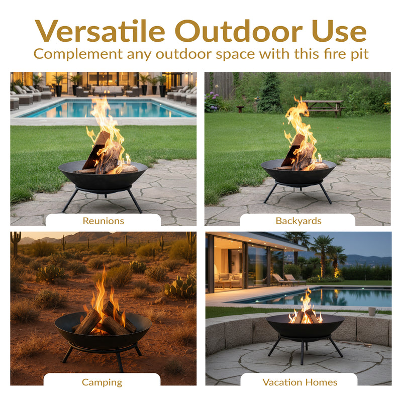 Sunnydaze Raised Cast Iron Fire Pit Bowl with Steel Finish - 22" Diameter