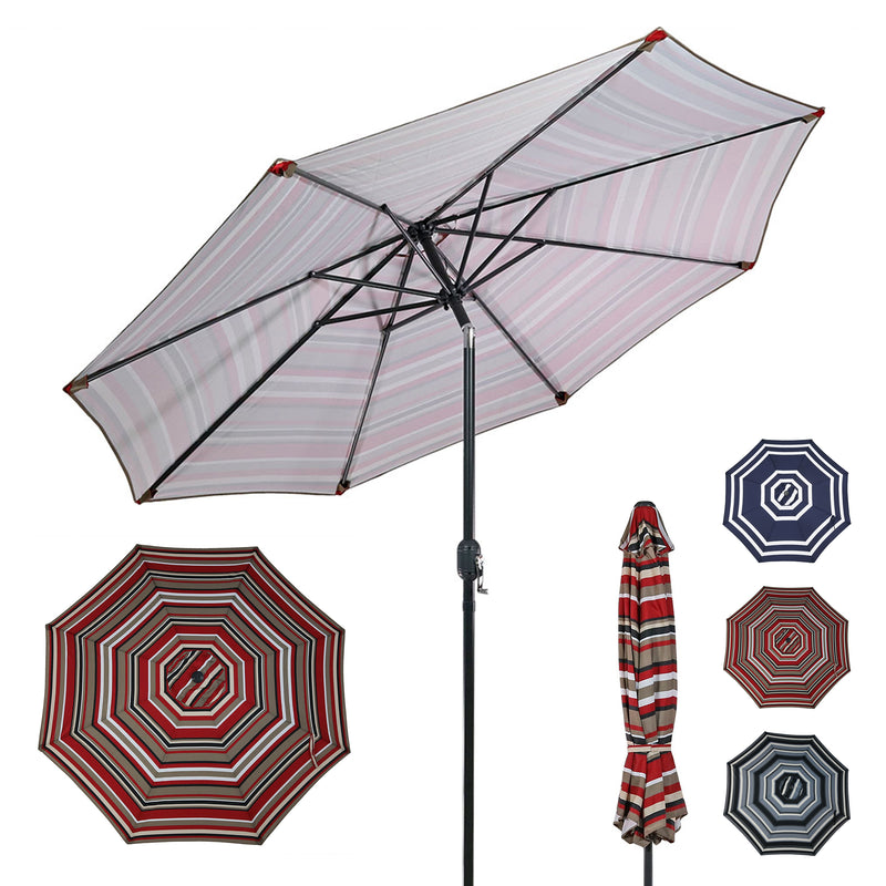 Sunnydaze Striped 9-Foot Aluminum Patio Umbrella with Push Button Tilt & Crank