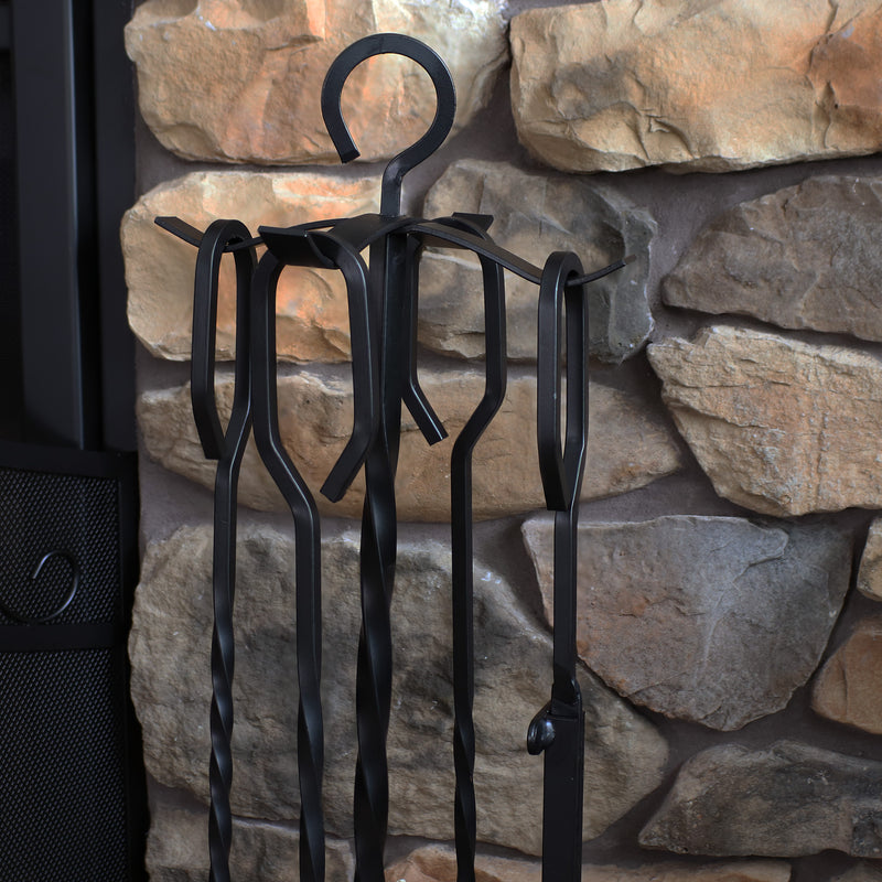 Sunnydaze 4-Piece Steel Fireplace Tool Set with Stand