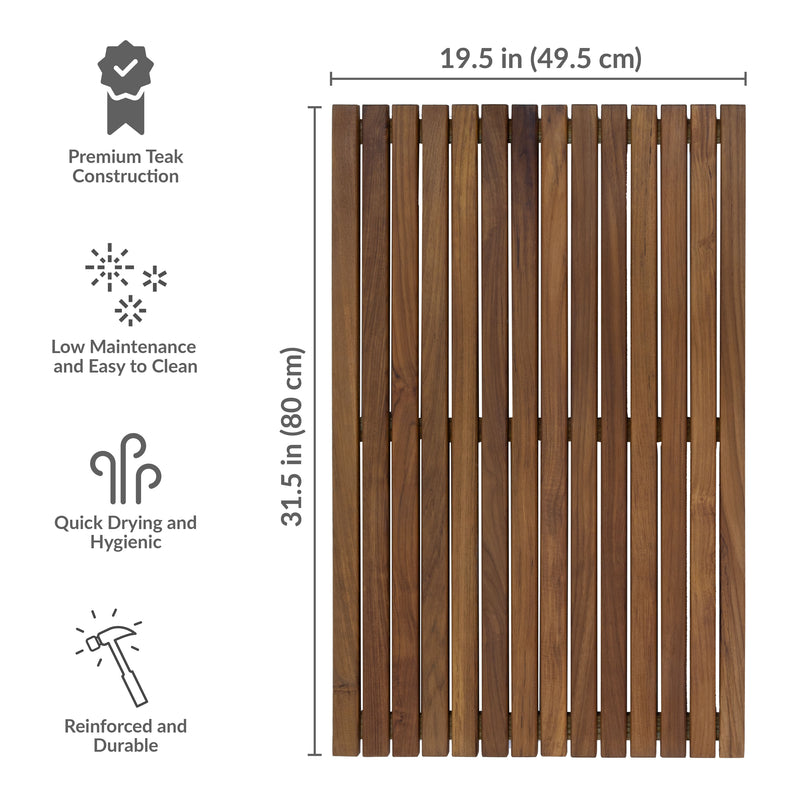 Slatted Mat Sunnydaze Solid Teak Shower Mat - Spa-Inspired Slatted Bath Mat