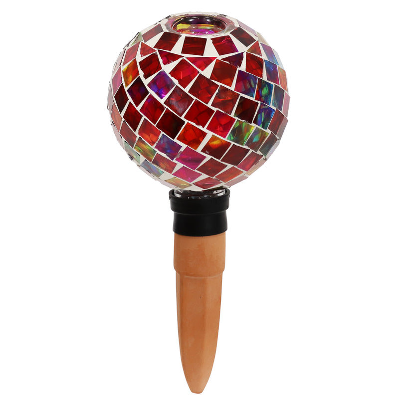 glass plant watering globes Sunnydaze Mosaic Glass Plant Watering Globe with Clay Spike