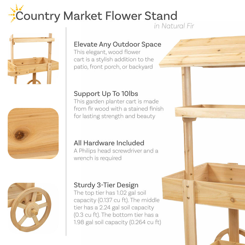 Sunnydaze Country Market Flower Cart Display Stand - 49.25” H