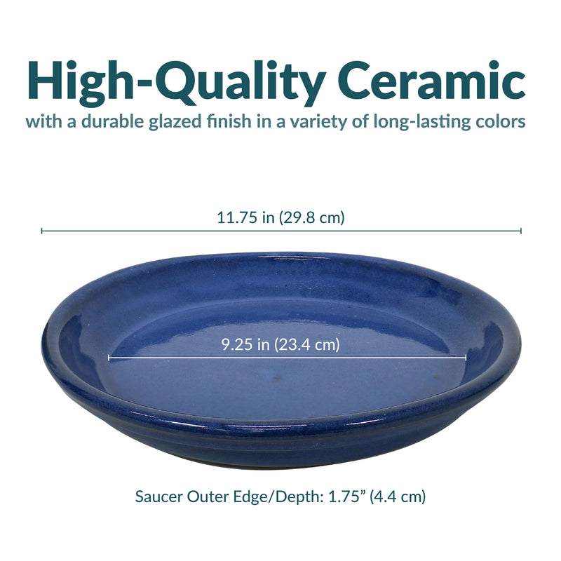 18 inch ceramic plant saucer Sunnydaze Set of 4 Glazed Ceramic Planter Saucers - Imperial Blue