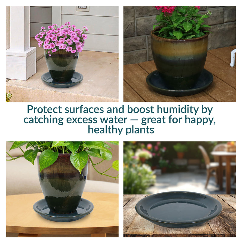 Sunnydaze Set of 4 Glazed Ceramic Planter Saucers