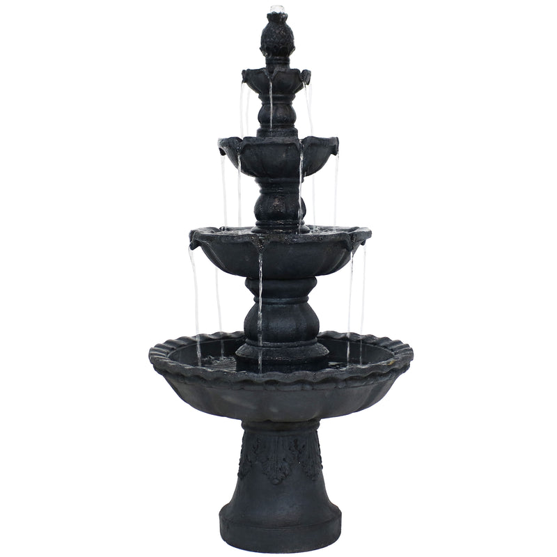 Sunnydaze 4-Tiered Pineapple Electric Outdoor Water Fountain, Black, 52 Inch Tall