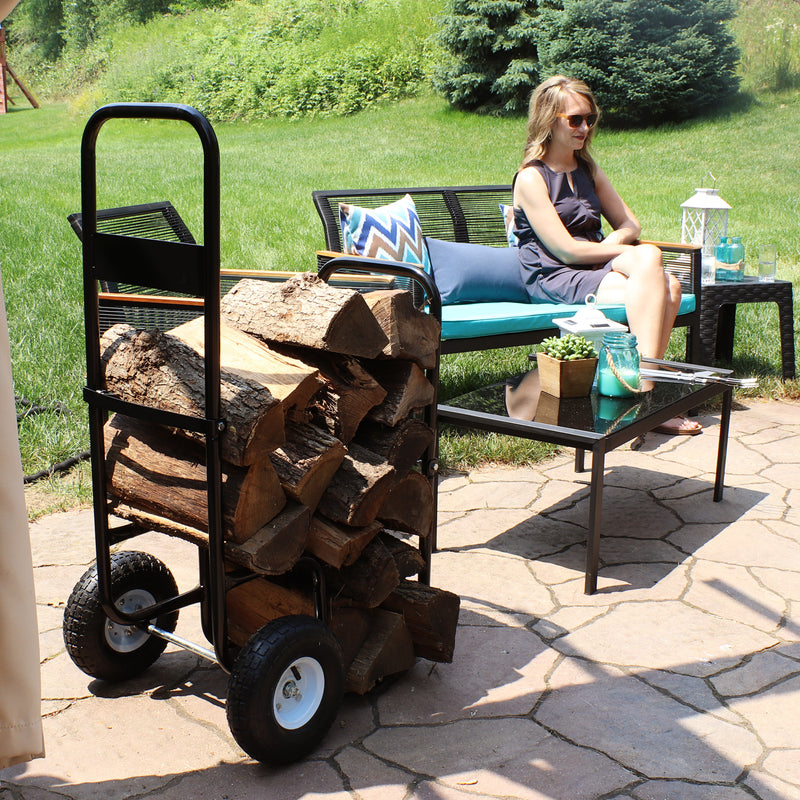 Sunnydaze Heavy-Duty Firewood Log Cart with Wheels