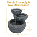 Sunnydaze 3-Tier Chiseled Basin Solar Powered Fountain for Garden, Patio, Yard or Balcony - Polyresin