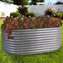 silver steel oval raised garden bed