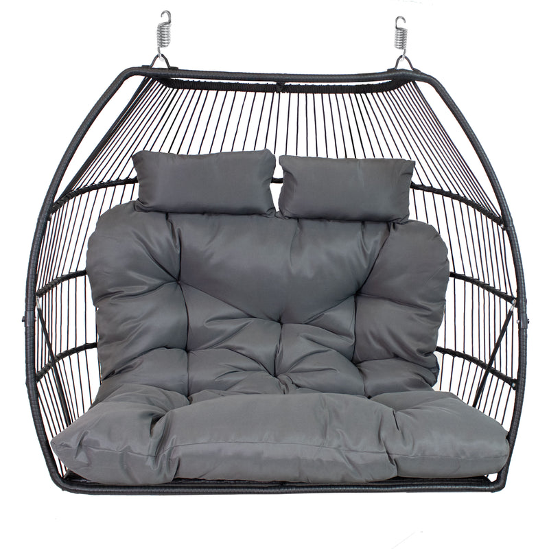Sunnydaze Andrei Double Hanging Egg Chair with Cushion - Dark Gray
