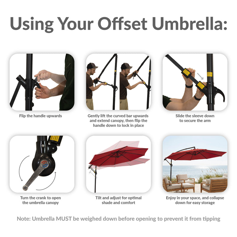 Sunnydaze 10 ft Offset Patio Umbrella with Base and Sandbag Weight