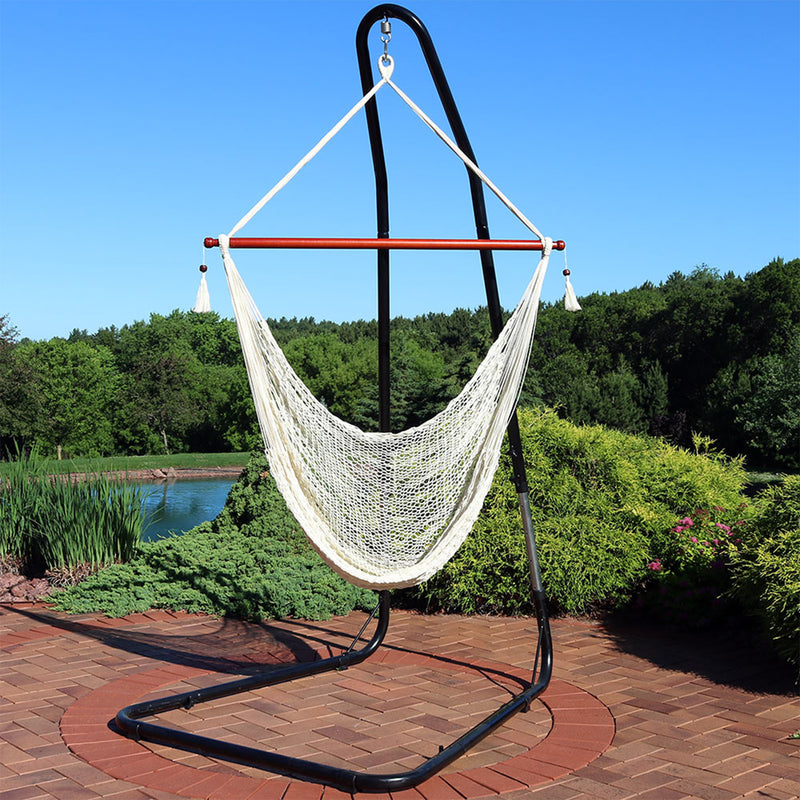 Sunnydaze Hanging Cabo Extra Large Hammock Chair with Stand - Cream