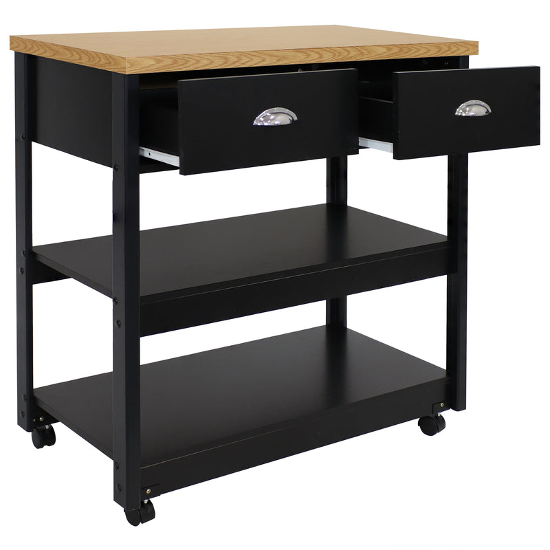 Sunnydaze Rolling Kitchen Island Cart with Drawers and Shelves - Black - 34.25" H