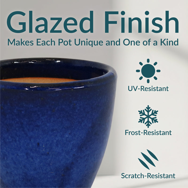 Sunnydaze Resort Glazed Ceramic Planter with Drainage Holes - Set of 2