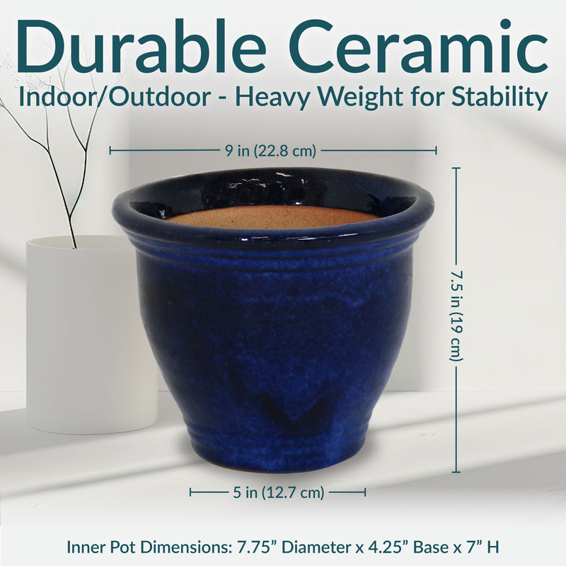 Sunnydaze Studio Glazed Ceramic Planter with Drainage Holes - Set of 2