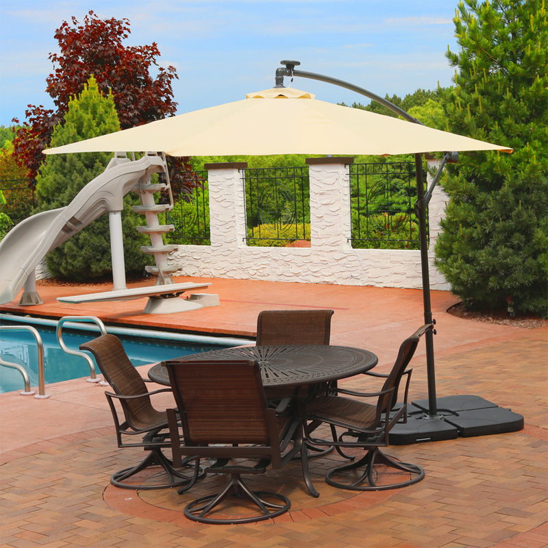 Sunnydaze 10' Solar Cantilever Offset Patio Umbrella with Cross Base