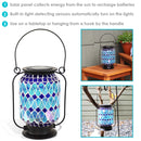 Sunnydaze Cool Blue Mosaic Glass Solar LED Lantern - 8.5"