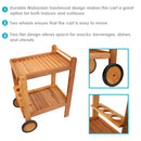 Sunnydaze Indoor/Outdoor Wood Bar Cart with Wheels - Malaysian Hardwood