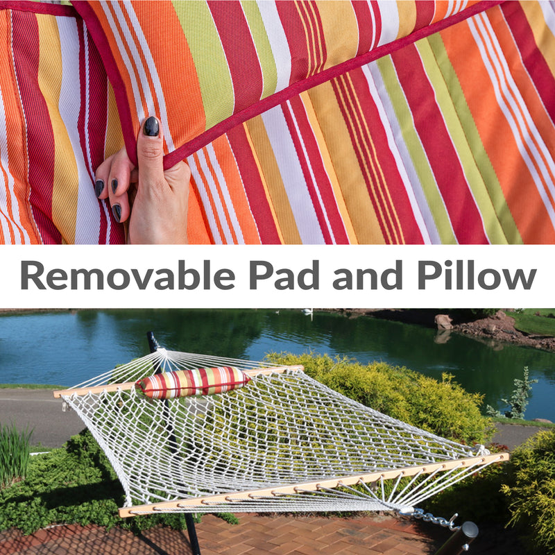 Sunnydaze Rope Hammock with 12' Steel Stand, Pad, and Pillow