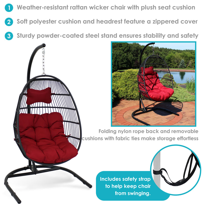 Sunnydaze Julia Outdoor Hanging Egg Chair with Stand and Cushion