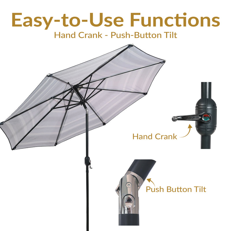Sunnydaze 9' Striped Patio Umbrella with Push Button Tilt and Crank