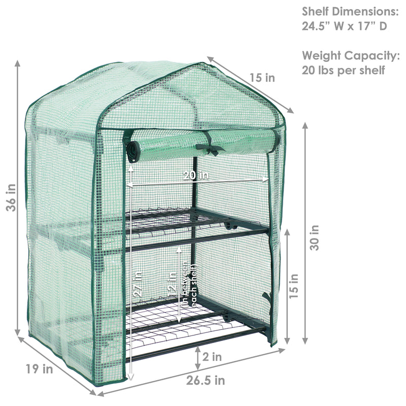 Sunnydaze Portable 2-Tier Mini Greenhouse for Outdoors - Green