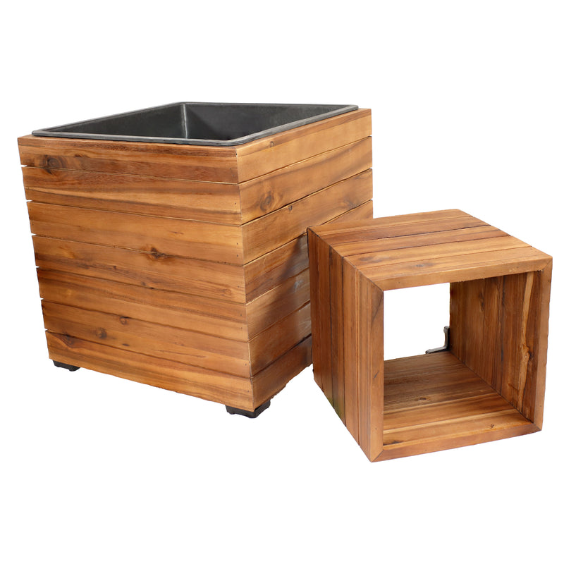 wood planters box Sunnydaze Indoor/Outdoor Square Acacia Wood Planter Box with Plastic Liner - 2pk