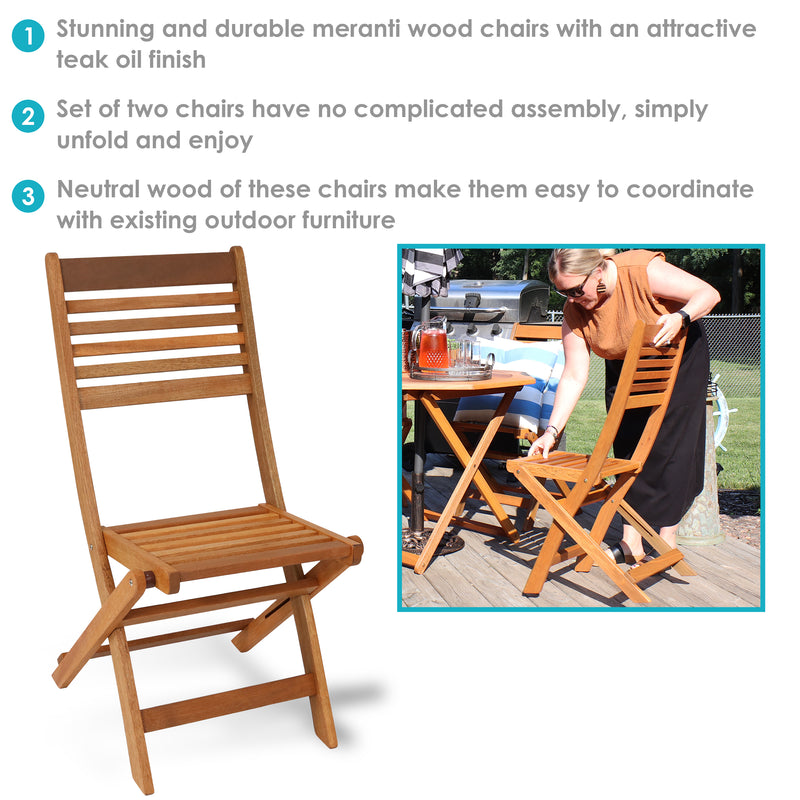 Sunnydaze Meranti Wood Outdoor Folding Patio Chairs Set of