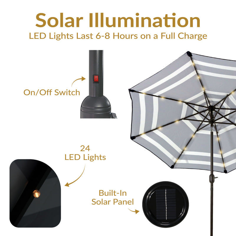 Sunnydaze 9' Solar LED Outdoor Patio Umbrella with Tilt and Crank