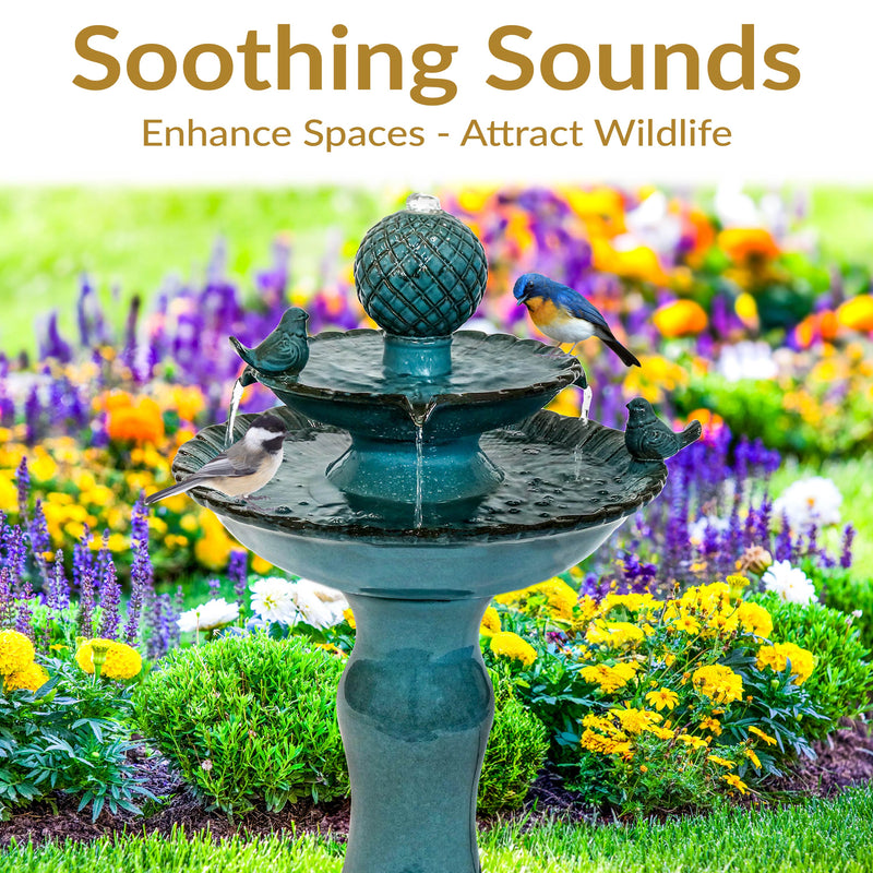Sunnydaze 2-Tier Ceramic Outdoor Water Fountain 27" - Resting Birds