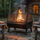 Sunnydaze Outdoor Fire Pit with Grill and Spark Screen -36" H