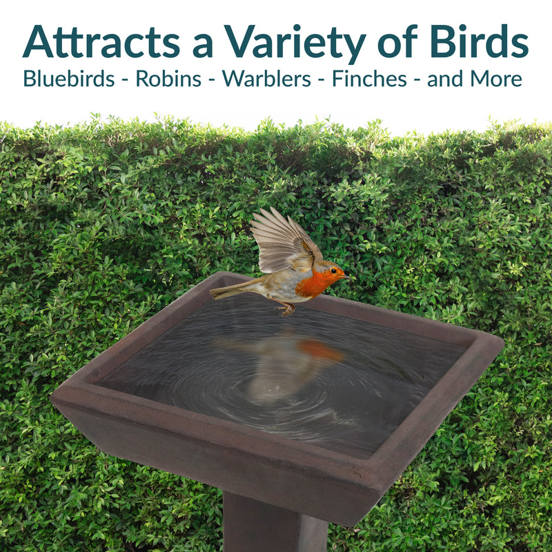Sunnydaze Simply Square Modern Reinforced Concrete Bird Bath - 23"