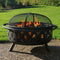 Sunnydaze Black Crossweave Wood Fire Pit with Cover, Spark Screen, Grate, and Poker