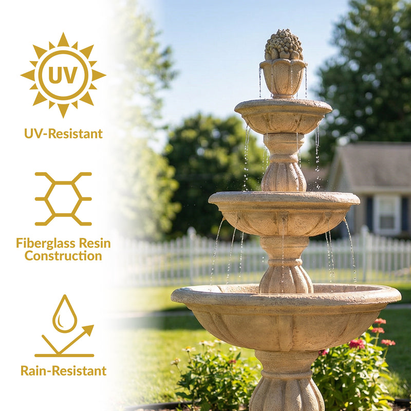 Sunnydaze 3-Tier Cornucopia Outdoor Water Fountain - 61