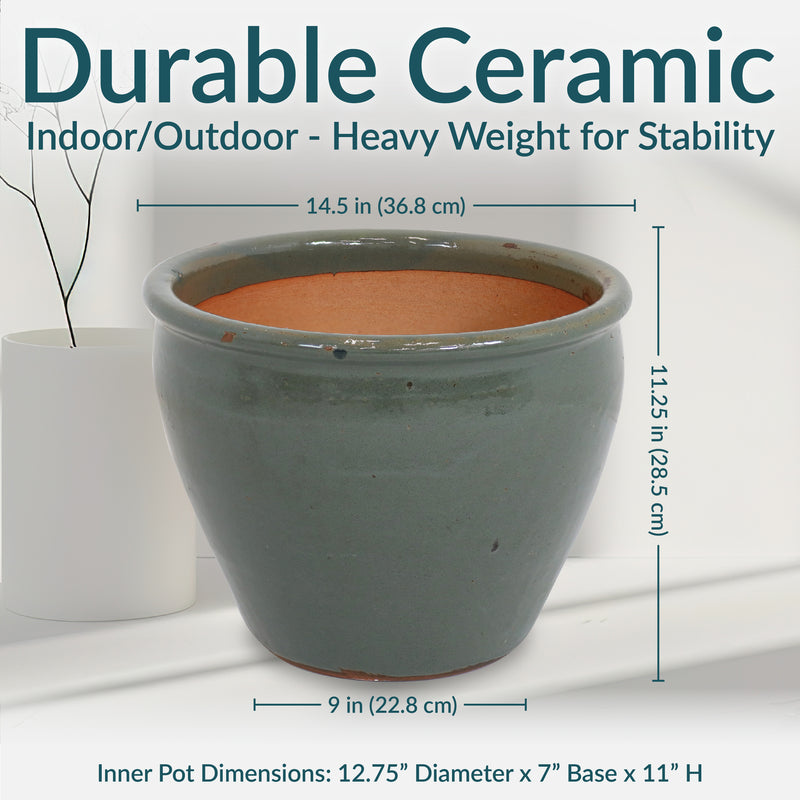 Sunnydaze Chalet High-Fired Glazed Ceramic Planter - 14.5"