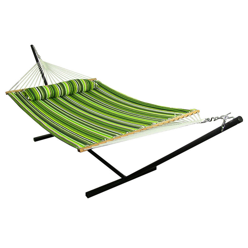 Sunnydaze 2-Person Freestanding Quilted Fabric Hammock with Stand - 12 or 15 Foot Stand Option -  Melon Stripe